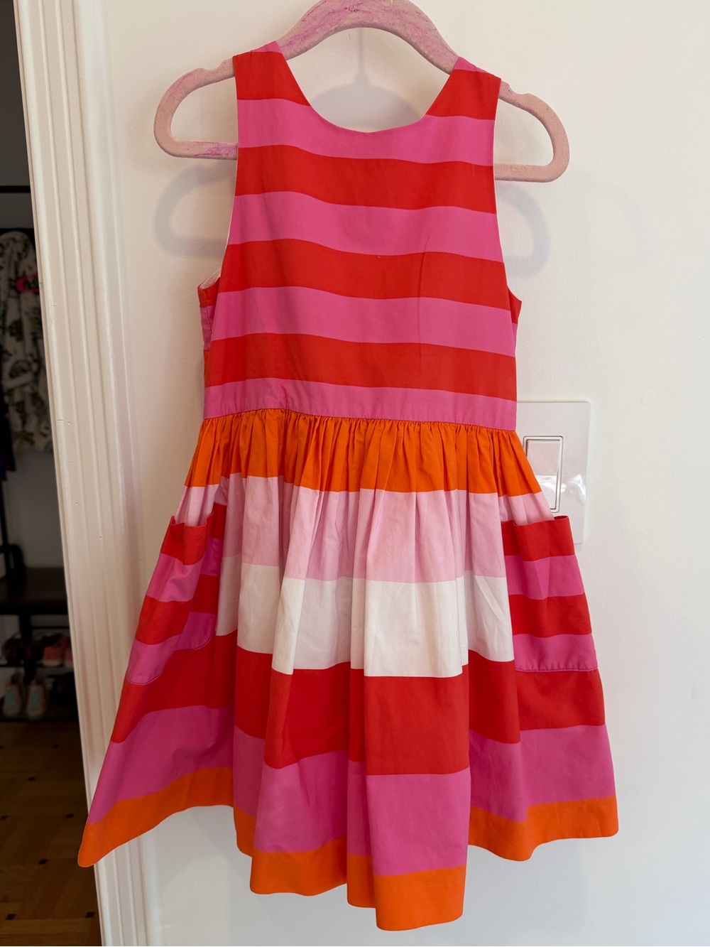 Jacadi Girls' Bright Striped Sleeveless Dress - Pink & Red size 5A